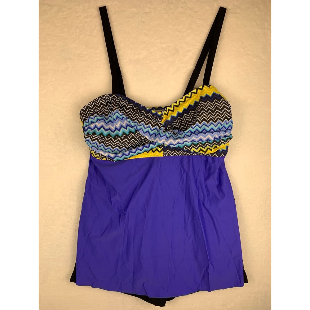 NWOT Blue Chevron Tankini Set Two Piece Swimsuit with Black Boy Shorts XL